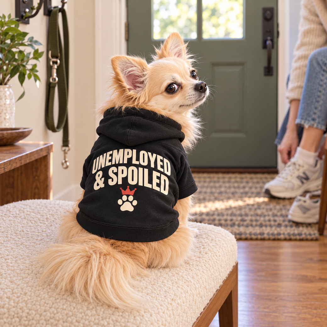 Chihuahua im schwarzen UNEMPLOYED &amp; SPOILED Hoodie